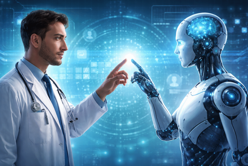 Médico conviviendo con la IA para mejorar su trabajo